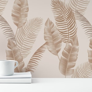 Beige Banana leaf Peel and Stick wallpaper / Arthouse Removable wallpaper / Beige wallpaper - Self-adhesive or Traditional