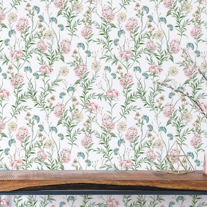 Pastel Spring Peel and Stick wallpaper / Wildflower Removable wallpaper / Pastel wallpaper - Self-adhesive or Traditional