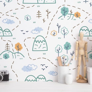 Mountain Peel and Stick wallpaper / Forest Removable wallpaper / Green wallpaper - Self-adhesive or Traditional