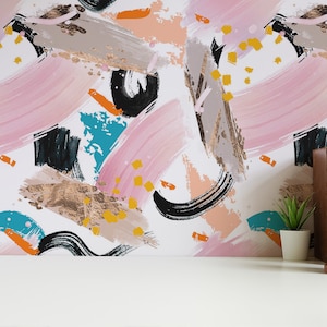 Colorful Brush Stroke Wallpaper: Modern Painterly Design (Non-Pasted, Pre-Pasted, Peel and Stick, Custom Sizes)