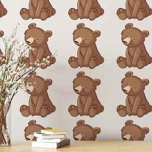 Brown Bear Peel and Stick wallpaper / Animal Removable wallpaper / Brown wallpaper - Self-adhesive or Traditional