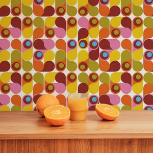 Colorful Teardrop Shapes Wallpaper: Groovy Retro Pattern (Non-Pasted, Pre-Pasted, Peel and Stick, Custom Sizes)