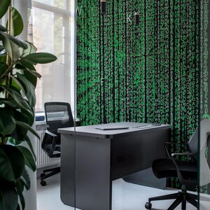 Green Alphanumeric Tunnel Wallpaper Mural: Abstract Cyber Code Depth (Peel and Stick or Non Pasted, Custom Sizes)