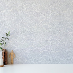 Seamless waves peel and stick wallpaper / Wave pattern Self-adhesive or Traditional wallpaper / Coastal removable wallpaper in neutral color
