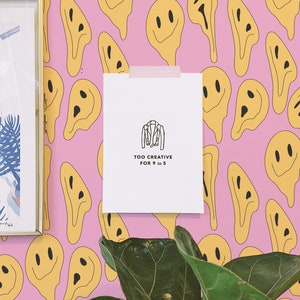 Pink and yellow Emoji Peel and Stick wallpaper / Distort Removable wallpaper / Pink and yellow wallpaper - Self-adhesive or Traditional