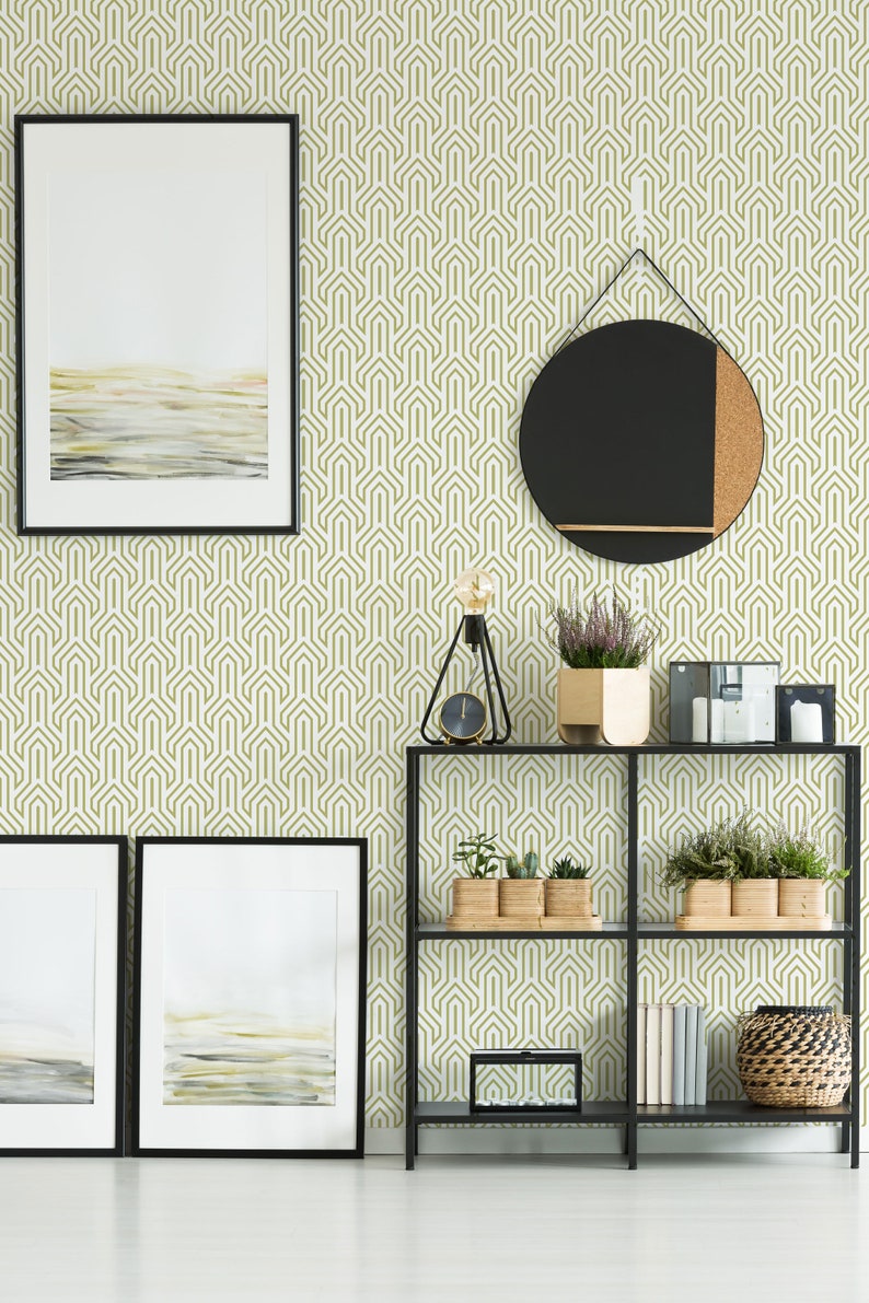 Olive Green Art Deco Peel and Stick Wallpaper / Contemporary - Etsy UK