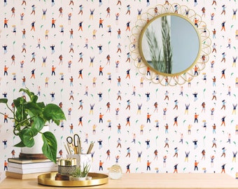 Dancing People Wallpaper: Playful Figure Design (Non-Pasted, Pre-Pasted, Peel and Stick, Custom Sizes)