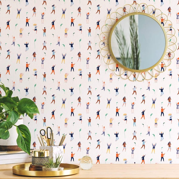 Colorful Dancing People Removable wallpaper / Fun Peel and Stick wallpaper / Colorful wallpaper - Self-adhesive or Traditional