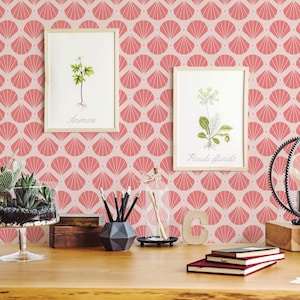 Pink Shell Peel and Stick wallpaper / 70s Removable wallpaper / Retro wallpaper - Self-adhesive or Traditional