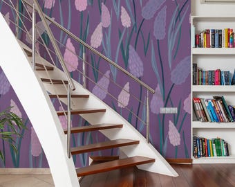 Purple Lavender Wildflowers Wallpaper Mural: Dreamy Botanical Meadow (Non-Pasted, Pre-Pasted, Peel & Stick, Custom Sizes)