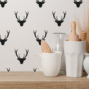Deer Peel and Stick Wallpaper / Antler Removable Wallpaper / Deer Head