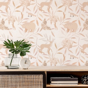 Enchanted forest Peel and Stick wallpaper / Animal Removable wallpaper / Pink wallpaper - Self-adhesive or Traditional