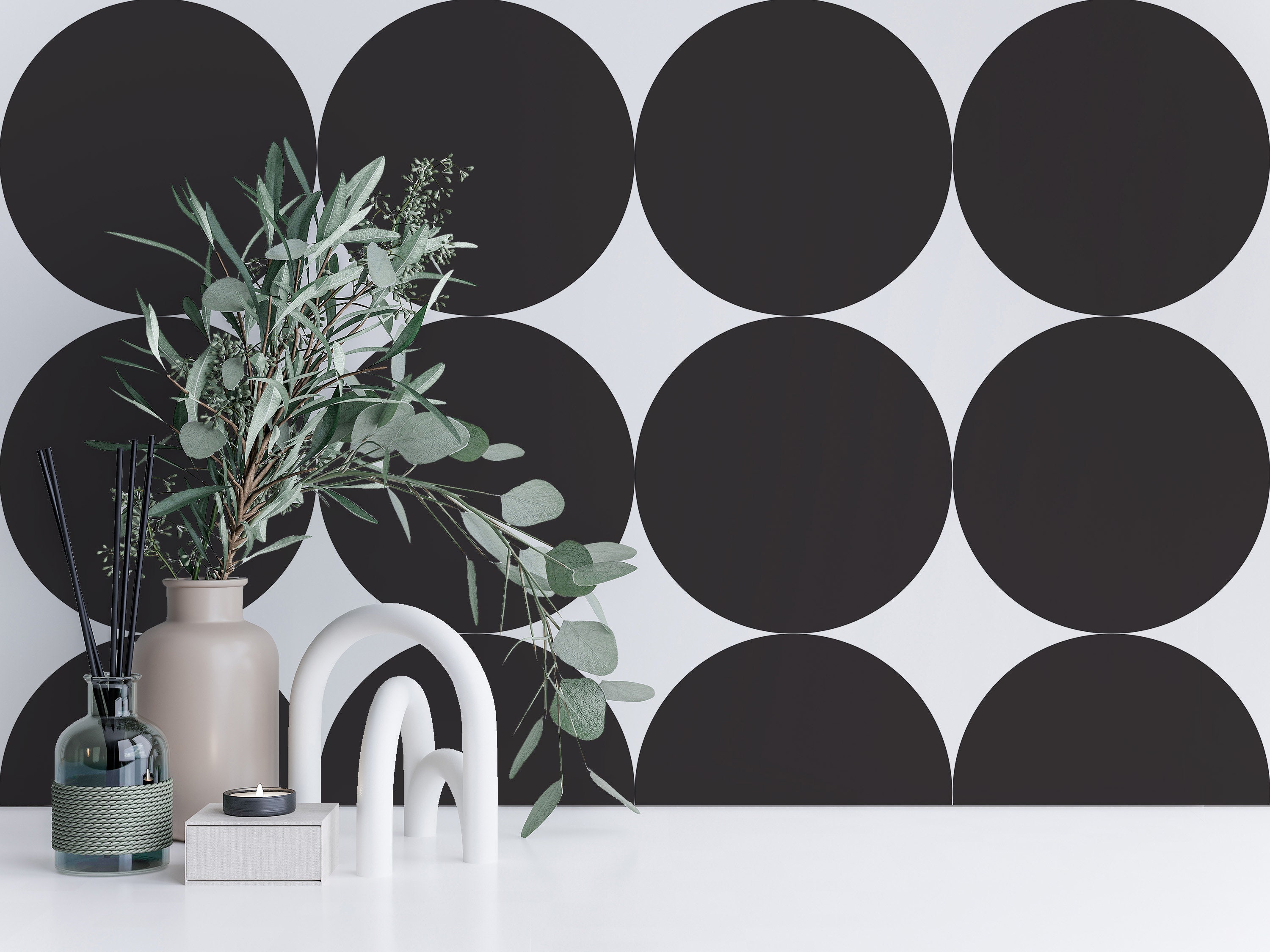 Black and White Circle Removable Wallpaper / Retro Dots Peel picture image