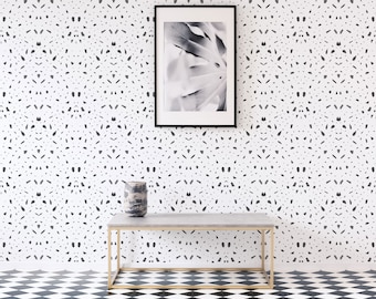 Black and white Geometric Peel and Stick wallpaper /  Terrazzo Removable wallpaper / Geometric wallpaper - Self-adhesive or Traditional