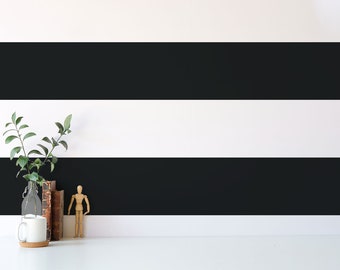Black and white Horizontal Striped Removable wallpaper / Bold Peel and Stick wallpaper / Striped wallpaper - Self-adhesive or Traditional