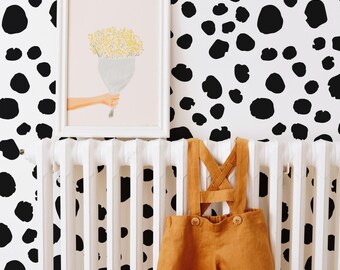 Black and White Dalmatian Spots Wallpaper: Novelty Animal Print Design (Non-Pasted, Pre-Pasted, Peel and Stick, Custom Colors & Sizes)