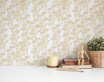 Yellow Flower Peel and Stick wallpaper / Botanical Removable wallpaper / Yellow wallpaper - Self-adhesive or Traditional