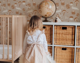 Beige Rabbit Wallpaper: Scandinavian Woodland Design (Non-Pasted, Pre-Pasted, Peel and Stick, Custom Sizes)