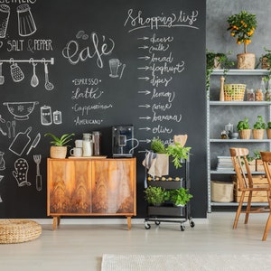 Peel and Stick Chalkboard carta da parati nera / Carta da parati rimovibile Chalkboard / Carta da parati Chalkboard da cucina - Autoadesiva