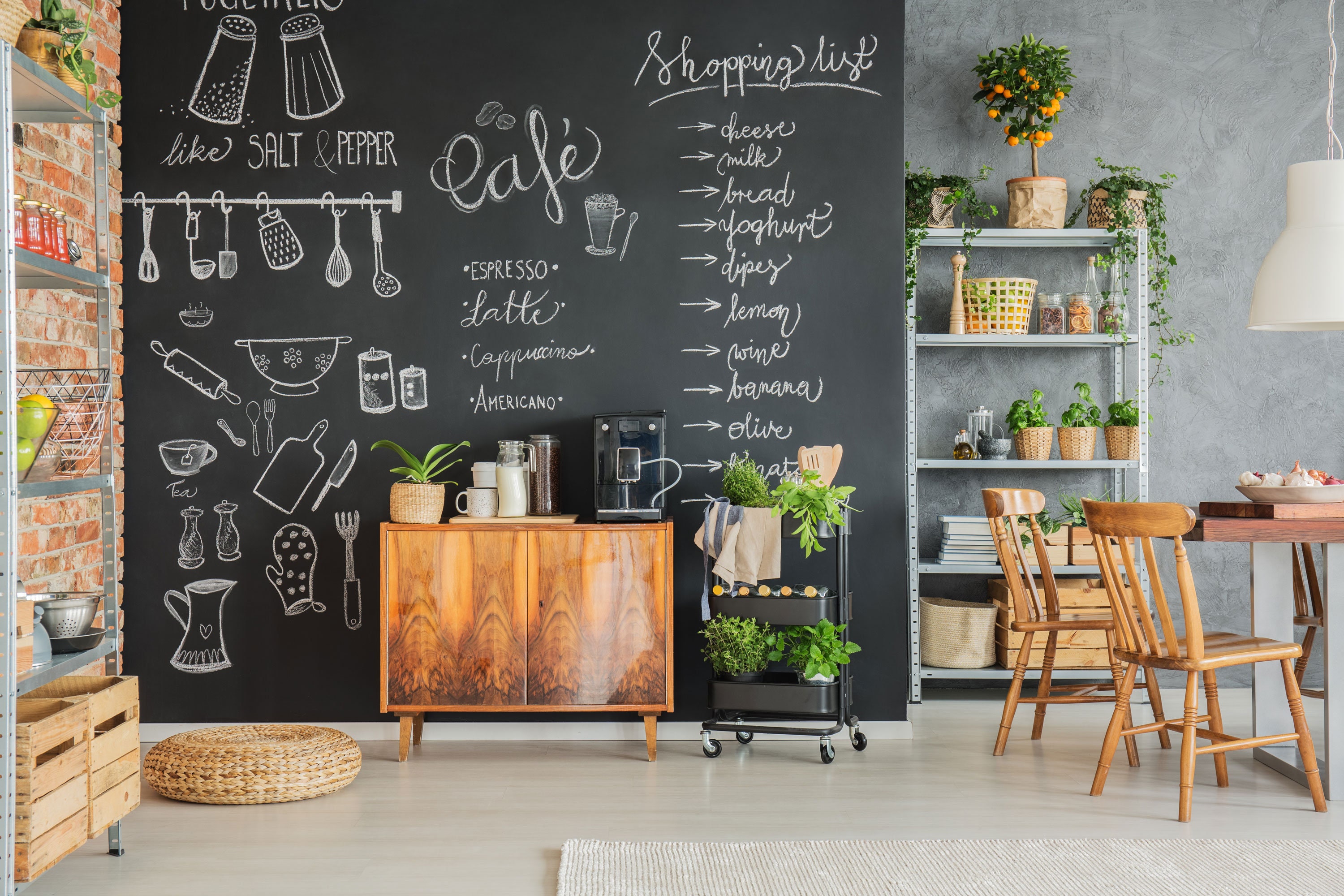 black chalkboard wall kitchen