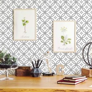 Geometric Peel and Stick wallpaper / Circle Removable wallpaper / Art Deco wallpaper - Self-adhesive or Traditional