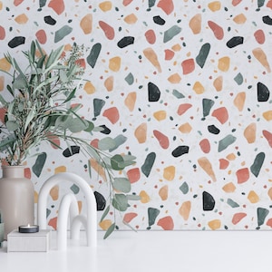 Colorful Hand painted Peel and Stick wallpaper / Terrazzo Removable wallpaper / Colorful wallpaper - Self-adhesive or Traditional