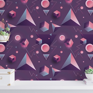 Purple Futuristic Peel and Stick wallpaper / Retro Removable wallpaper / Purple wallpaper - Self-adhesive or Traditional