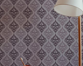 Lavender Bat Damask Wallpaper: Gothic Damask Pattern (Non-Pasted, Pre-Pasted, Peel and Stick, Custom Sizes)