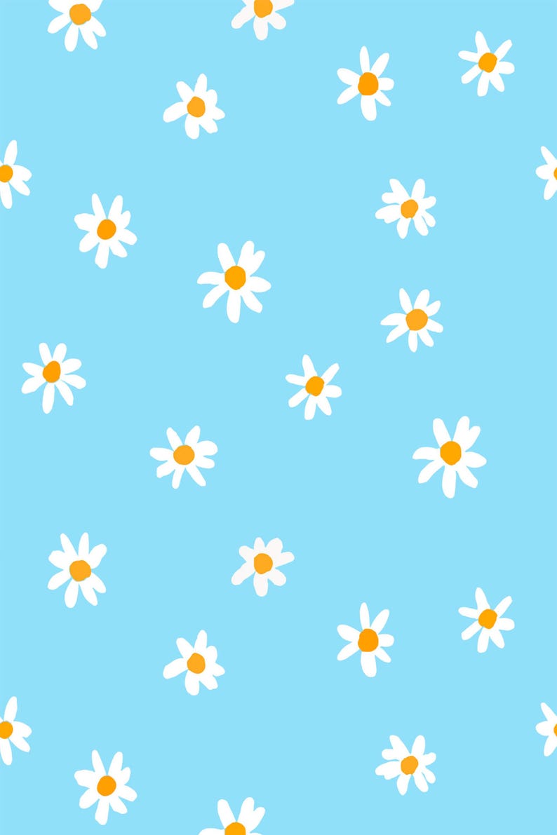 Blue Daisies Peel and Stick wallpaper / Floral Removable wallpaper / Blue girly wallpaper - Self-adhesive or Traditional image 2