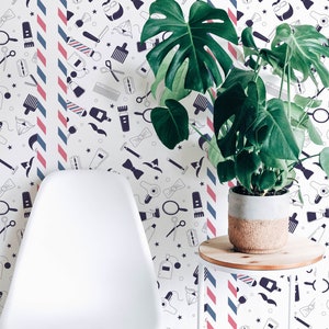 Barber shop Peel and Stick wallpaper / Haircut Removable wallpaper / White wallpaper - Self-adhesive or Traditional