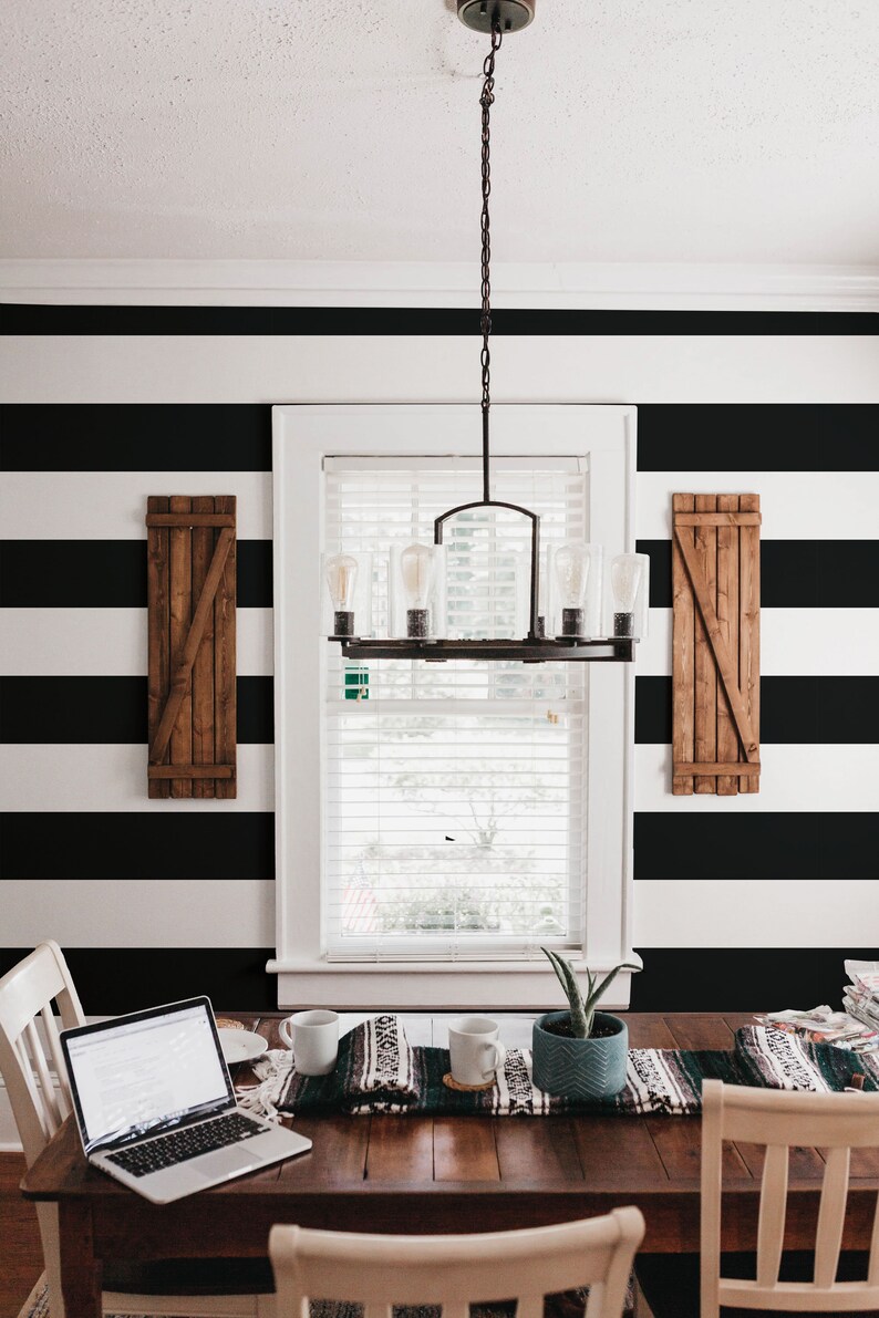 Black and white horizontal striped removable wallpaper / Etsy