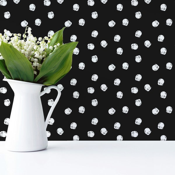 Wallpaper Black and White Dots Etsy