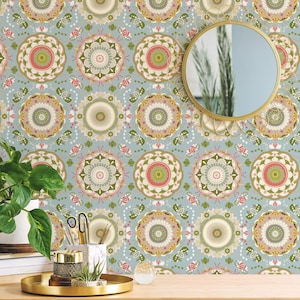 Pastel Moroccan Peel and Stick wallpaper / Floral mandala Removable wallpaper / Pastel wallpaper - Self-adhesive or Traditional