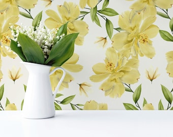 Gul blomningstapet: Vårlig botanisk design (ej klistrad, förklistrad, självhäftande, anpassade storlekar)