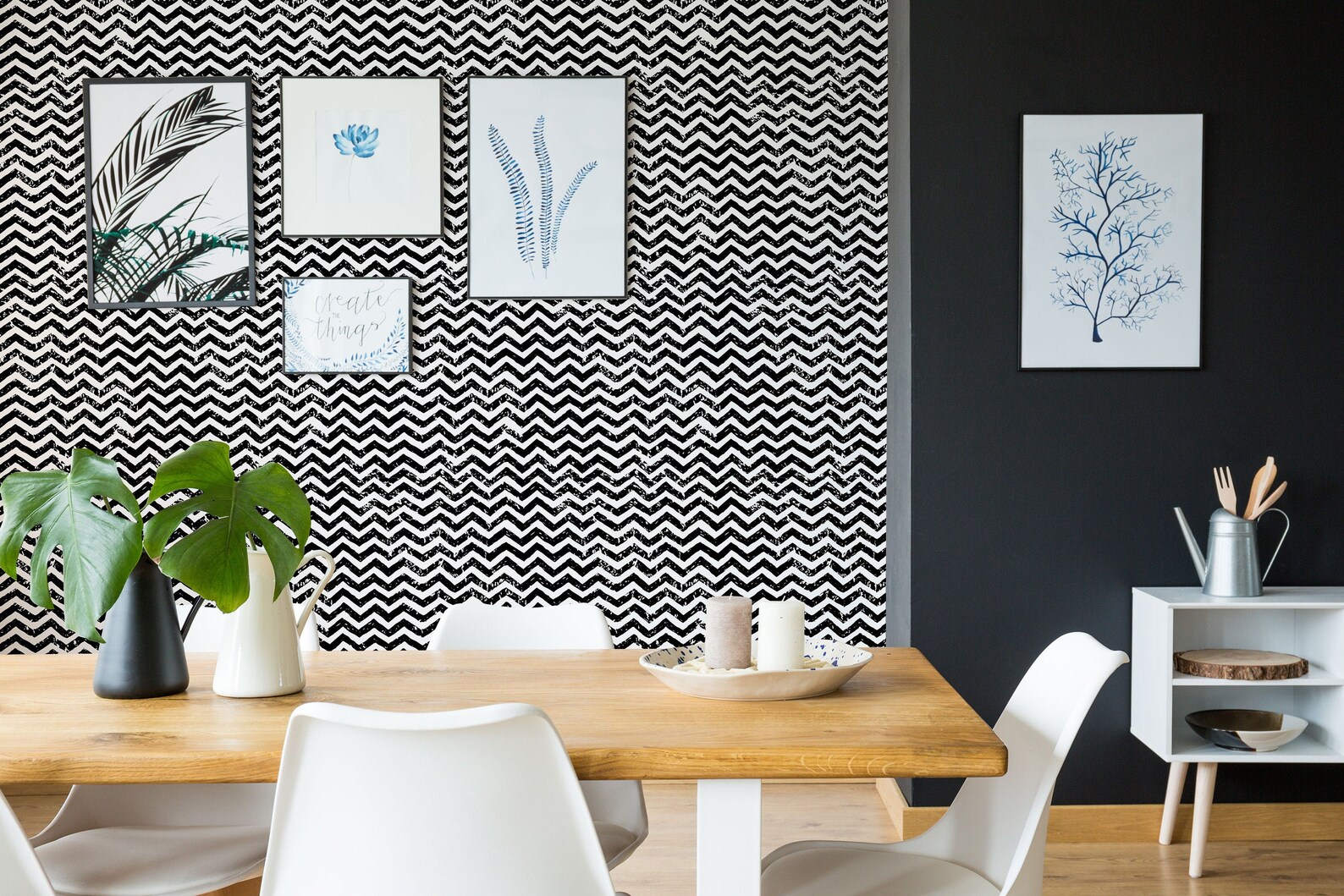 Black and white grunge chevron peel and stick wallpaper / Etsy