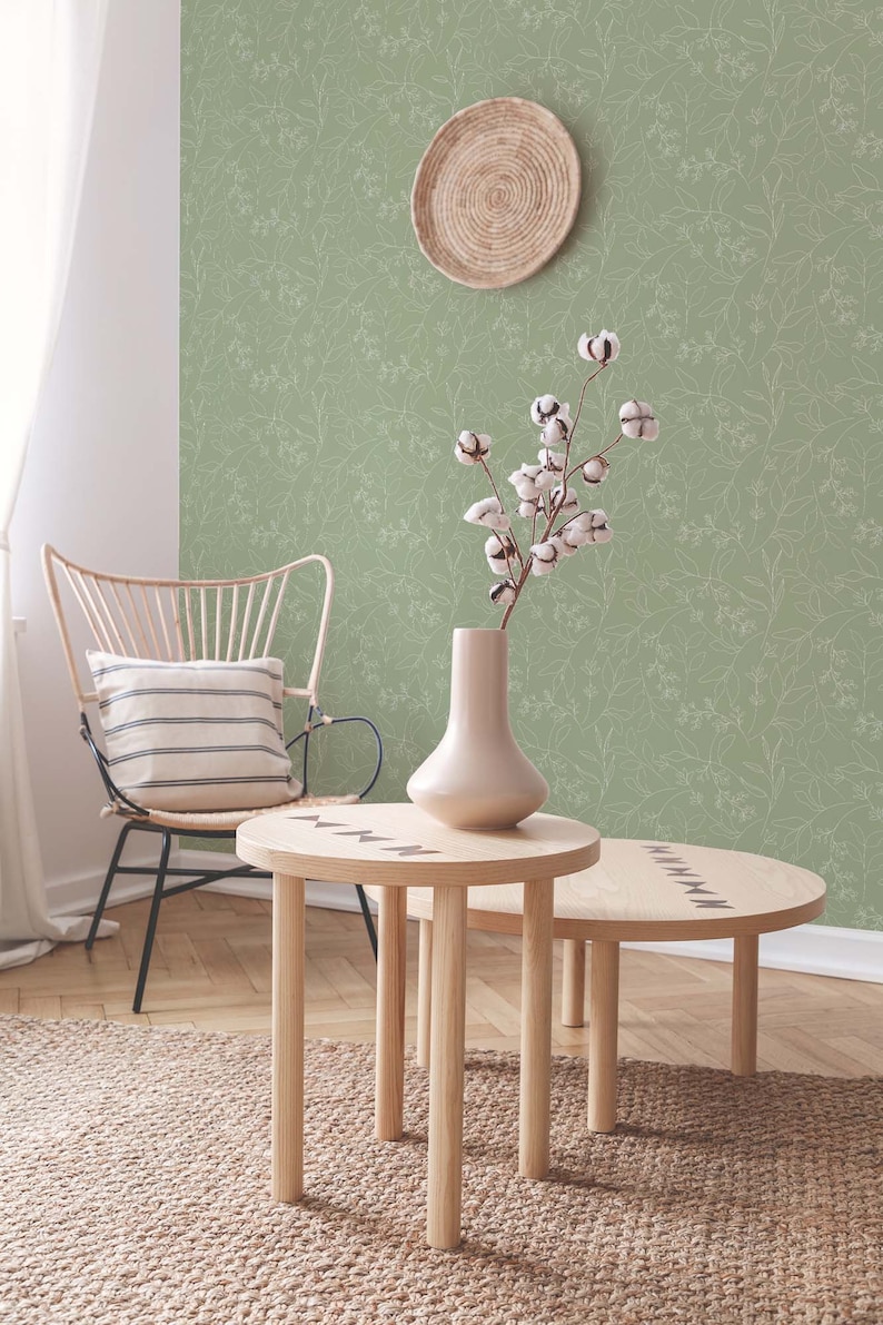 Sage Green Leaf Peel and Stick Wallpaper / Floral Removable - Etsy