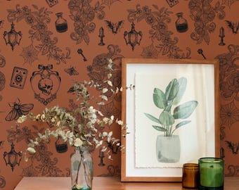 Terracotta Abstract Shapes Wallpaper: Gothic Halloween Pattern (Non-Pasted, Pre-Pasted, Peel and Stick, Custom Sizes)
