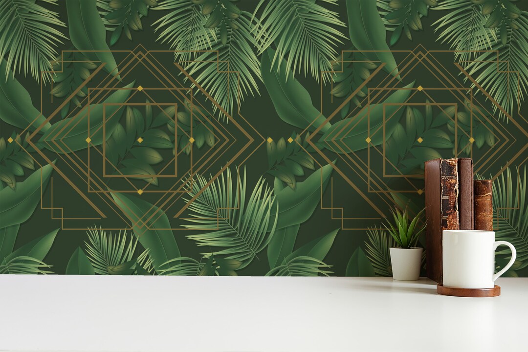 Green Tropical Peel and Stick Wallpaper / Leaves Removable Wallpaper ...