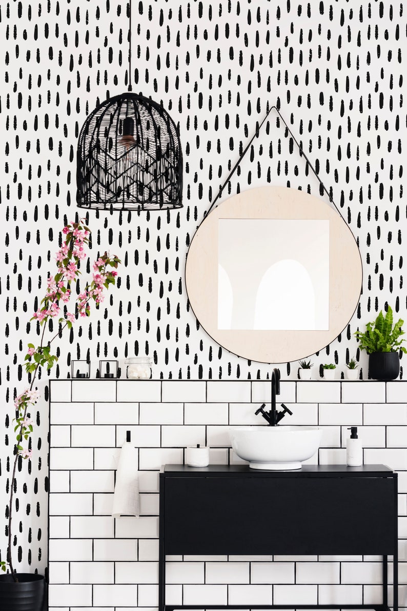Brush strokes peel and stick wallpaper / Vertical black and | Etsy