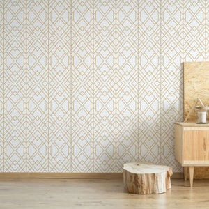 Beige and white Art Deco Peel and Stick wallpaper / Contemporary Removable wallpaper / Art Deco wallpaper - Self-adhesive or Traditional