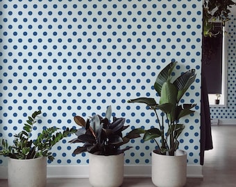 Blue Polka Dot Wallpaper: Retro Spot Pattern (Non-Pasted, Pre-Pasted, Peel and Stick, Custom Sizes)