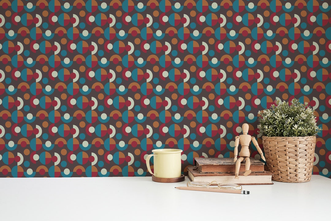 Dark Retro Peel and Stick Wallpaper / Geometric Removable Wallpaper ...