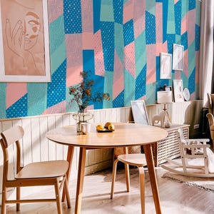 Retro Patchwork-tapet: Lekfull abstrakt geometri (ej klistrad, förklistrad, självhäftande, anpassade storlekar)