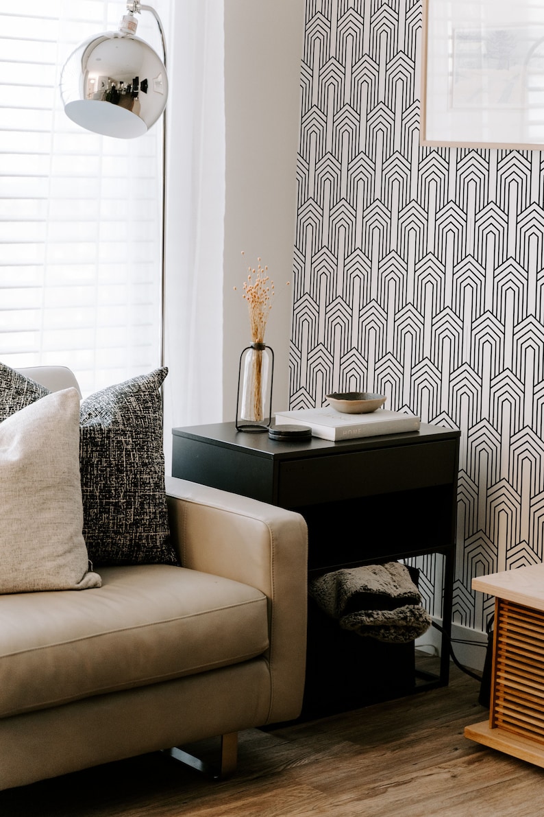 Black and White Art Deco Peel and Stick Wallpaper / Geometric Etsy