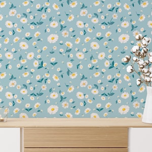 Blue and white Daisy Peel and Stick wallpaper / Daisy Removable wallpaper / Blue and white wallpaper - Self-adhesive or Traditional