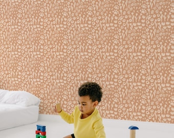 Beige Wildflower Wallpaper: Boho Botanical Design (Non-Pasted, Pre-Pasted, Peel and Stick, Custom Sizes)