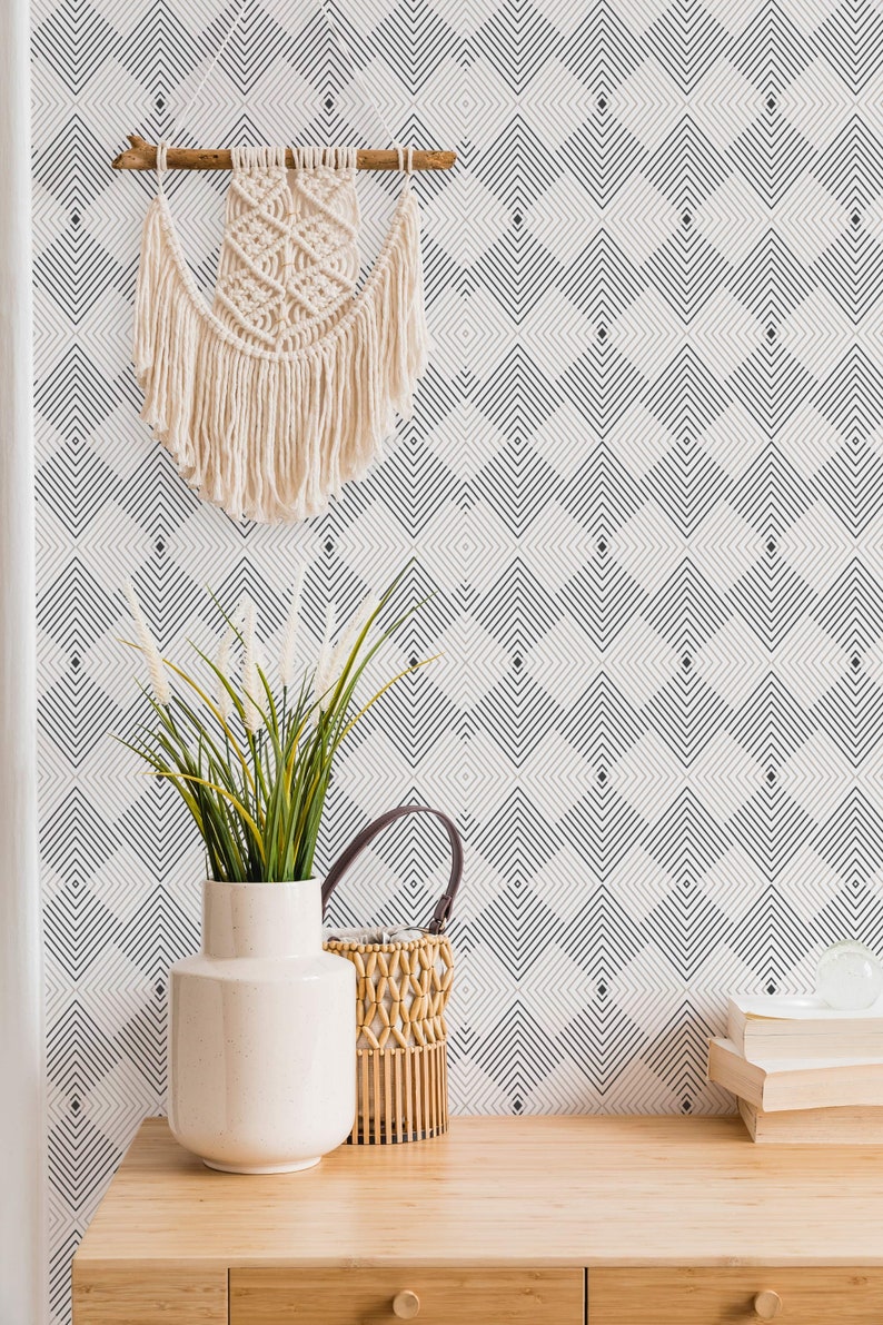 Geometric peel and stick wallpaper / beige and white geometric Etsy