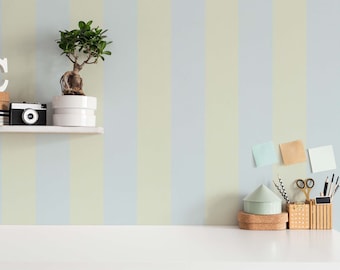 Grün und blau gestreifte Tapete / Abnehmbare Tapete / Pastellgrüne Tapete - Selbstklebend oder Traditionell