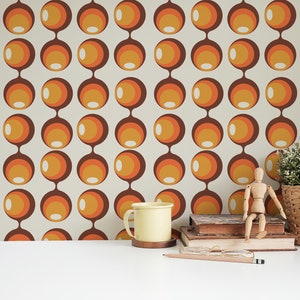 Orange Funky Peel and Stick wallpaper / Dots Removable wallpaper / Orange wallpaper - Self-adhesive or Traditional