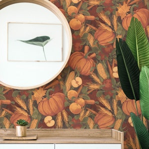Brown Autumn Peel and Stick wallpaper / Farmhouse Removable wallpaper / Brown wallpaper - Self-adhesive or Traditional